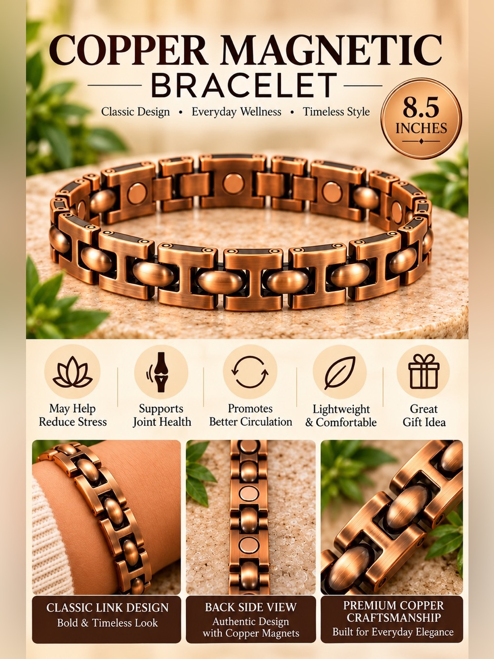 Copper Magnetic Bracelet - Classic Link Design